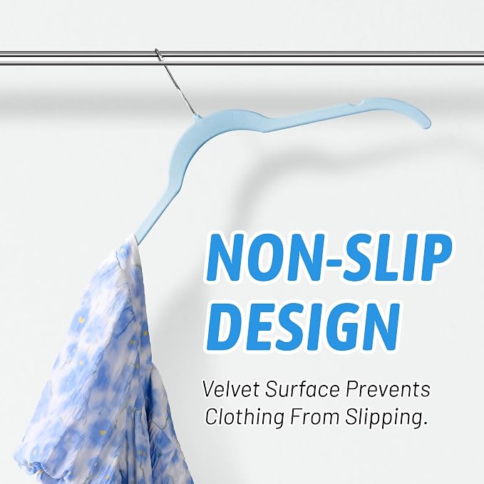 Sishynio Velvet Hangers 50 Pack – Slim Non-Slip Flocked Clothes Hangers with Notches, Space-Saving Durable Hangers for Dresses, Coats, Blouses(Blue) - Image 5