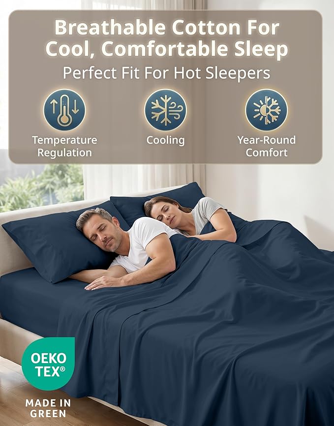 LANE LINEN 100% Cotton Deep Pocket Full Size Sheets Set - 600 Thread Count Premium Sateen Weave for A Silky Feel - Hotel Quality Softness for Year Round Comfort - Oeko TEX Certified - Denim