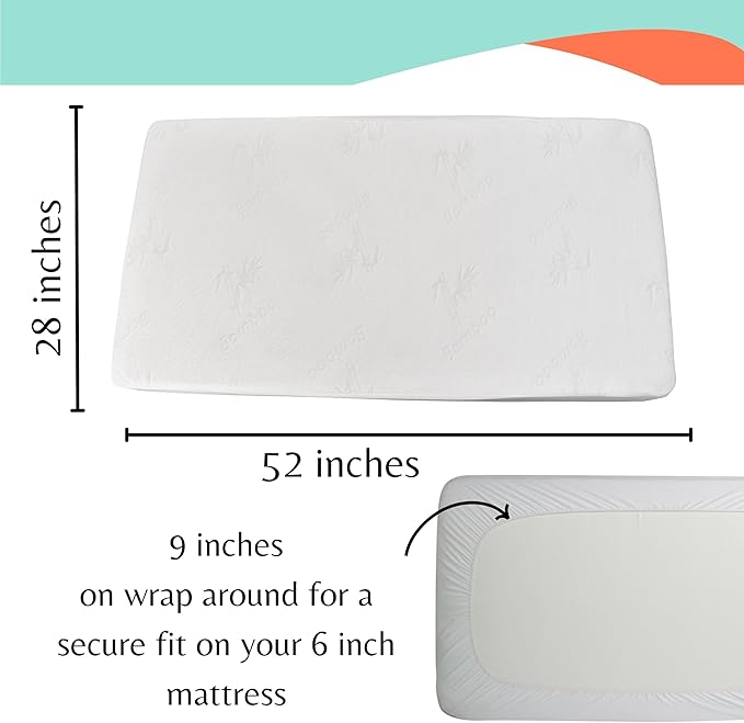 Bamboo Rayon Baby Crib Mattress Protector - Waterproof Breathable Cooling Fitted Mattress Cover 28x52 inches (2 Pack)