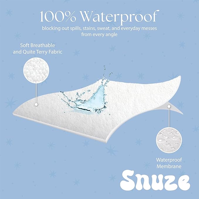 Snuze Soft Terry Mattress Protector – King Size, Waterproof Cover – Soft, Breathable, Machine Washable, Fits Up to 20” Deep Mattress