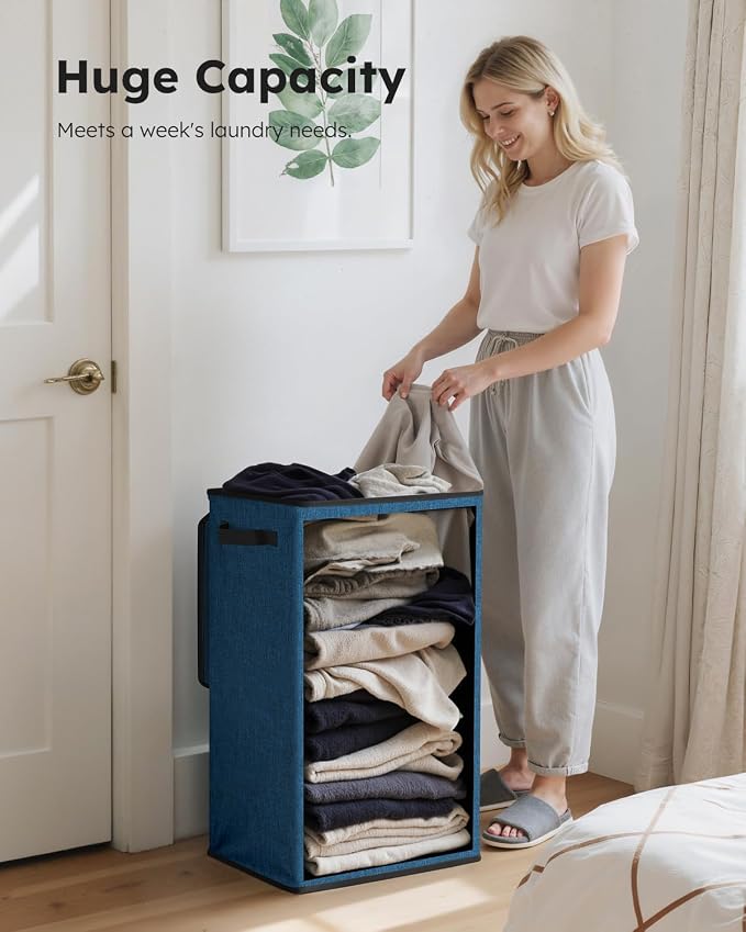 SOLEDI Laundry Hamper with Lid 90L Large & Tall Collapsible Laundry Basket, Clothes Hamper with Bag Removable Easy to Carry, Dirty Hampers for Bedroom, Bathroom, Dorm, College, Blue - Image 3