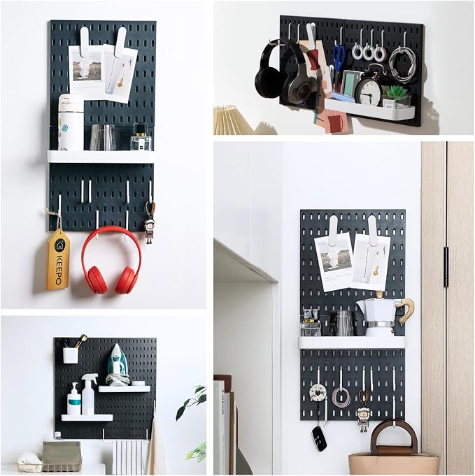 Keepo Peg Board Wall Organizer – Plastic Pegboard Panels, Modular Peg Board Storage System for Home Office, Craft Room, Gaming Setup (Black, 22″×11″) - Image 7