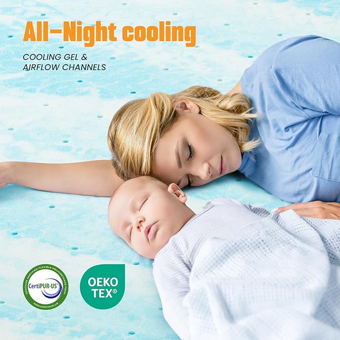 Topper 2 Inch Memory Foam Mattress Topper, Cooling Gel Foam Mattress Topper for Pressure Relief, Ventilated Design Bed Topper in a Box
