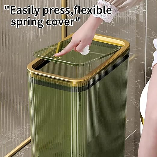 Transparent Trash Can, Bathroom Trash Cans with Lids, 2.6 Gallon Garbage Can for Bedroom, Office, Plastic Slim Waste Basket with Press Top Lid, 10L Clear Trash Bin for Home, Kitchen (Green) - Image 3