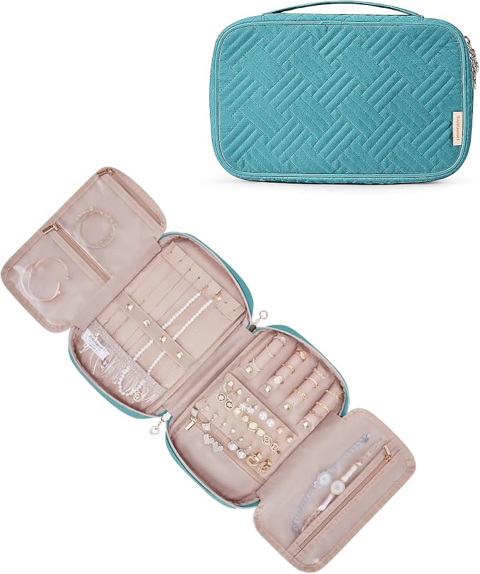BAGSMART Travel Jewelry Case, Jewelry Organizer for Women Zipper Rings Holder Storage Pouch for Rolls Necklaces,Stud Earrings,Bracelets,Teal - Image 7