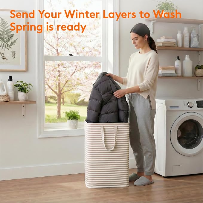 Lifewit 2PcsCesto Ropa Sucia de 80L, Cestos para la Ropa Sucia Grande Plegable e Impermeable con Asas Extensibles, Se Mantiene en Pie y es Fácil de Transportar, para Ropa, Toallas y Juguetes, Beige - Image 2