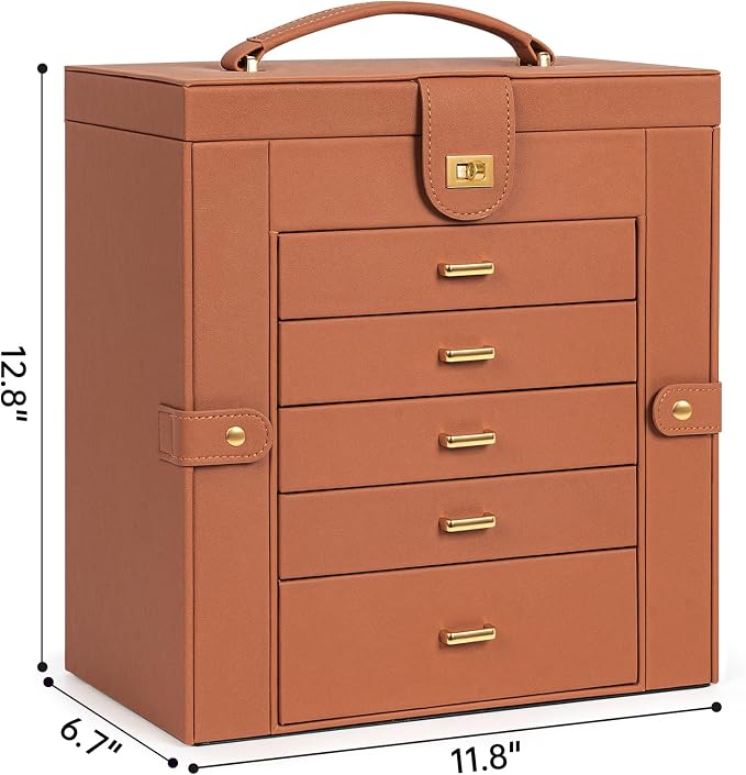 AKOZLIN Huge Jewelry Box Organizer Functional Large Leather Jewelry Storage Case for Women Girls Ring Necklace Earring Bracelet Holder Organizer with Mirror - Image 3