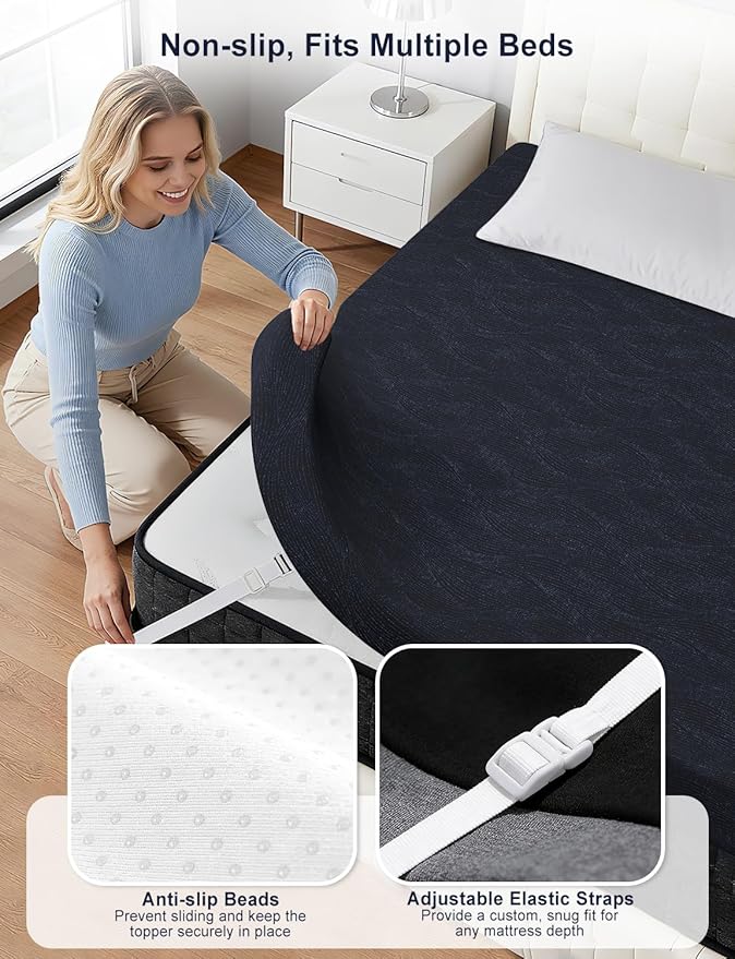 Extra Firm Mattress Topper Twin XL Size, 3 Inch High Density Cooling Memory Foam Mattress Topper for Back Pain Relief, Bamboo Charcoal Cooling Gel Infused Bed Topper with Washable Cover, CertiPUR-US