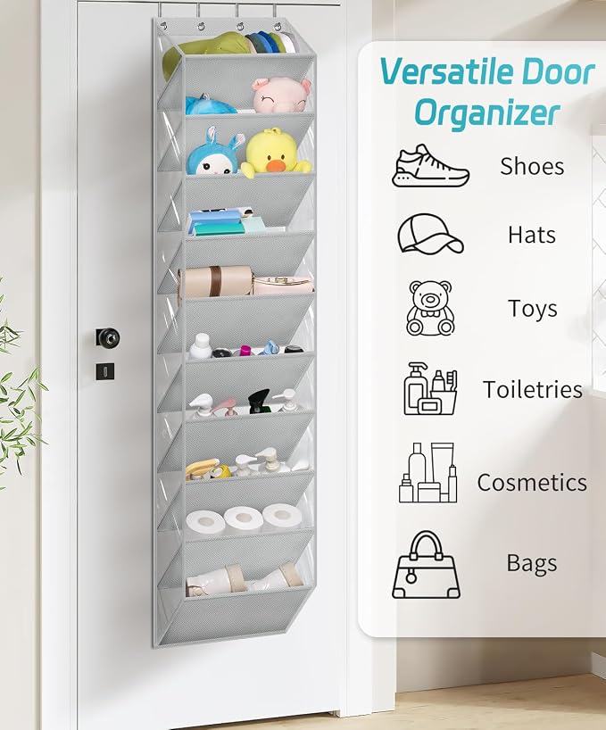 AOODA 10 Tier Clear Over the Door Shoe Organizer Storage, Deep Pockets Large Hanging Shoe Rack for Closet Door, Fit 20 Pairs Shoe Holder Hanger for Boots (Grey) - Image 7