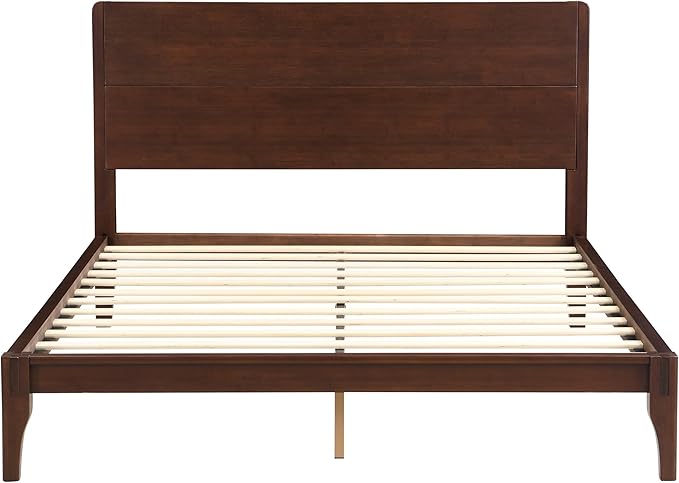Merax Full Size Bamboo Platform Bed, Mid-Century Modern Bed Frame with Tall Headboard, Solid Sustainable Bedframe Full-Size, Wood Slat Support, No Box Spring Needed, Easy Assembly, Espresso