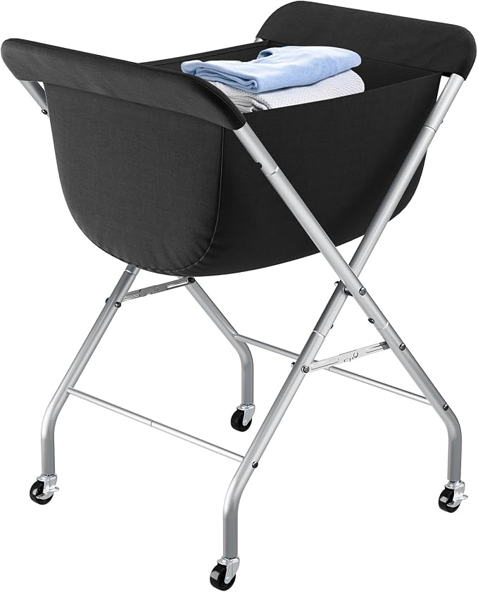 ELYKEN Laundry Cart with Wheels, 33”H Easy Rolling Laundry Hamper with Removable Liner Bag, Sturdy Metal Frame Clothes Basket with 4 Casters and 2 Brakes by ELYKEN