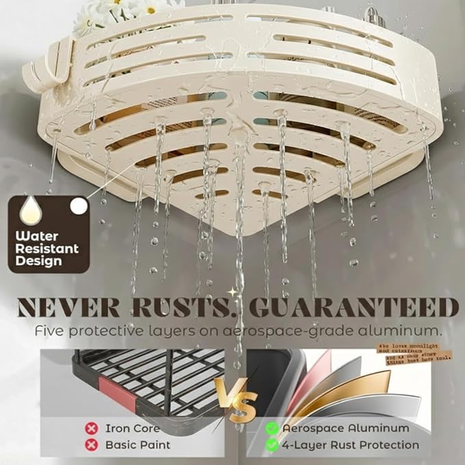 ONXE Corner Shower Caddy Suction Cup,Shower Shelves with Hooks,No Drilling Powerful Suction Bathroom Organizers and Storage,Removable Waterproof Rustproof Metal Shower Bathroom Decor (2 Pack-White) - Image 4