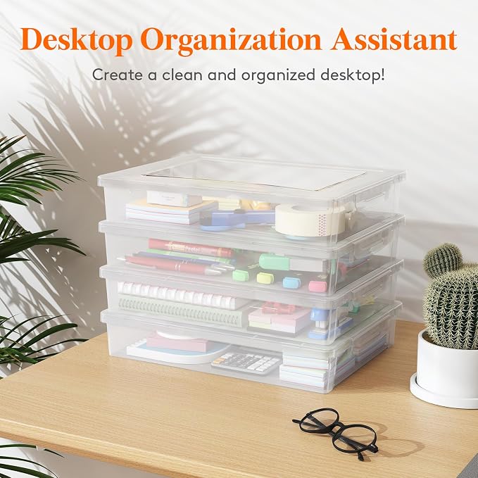 Lifewit 4 Pack Paper Organizer Storage, 32 x 23 cm/12x9 Multi-Purpose Plastic File Box with Latching Lids, Containers for A4, 8.5" x 11" Letter, Scrapbook, Document, Magazine, Art Supplies, Clear - Image 8