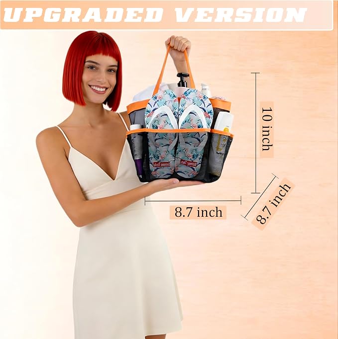 Attmu Mesh Shower Caddy Portable for College Dorm Room Camping Essentials, Shower Caddy Dorm with 9-Pockets, Large Capacity Hanging Basket Bathroom Bag for Toiletry, Swimming, Gym, Camp, Beach - Image 3