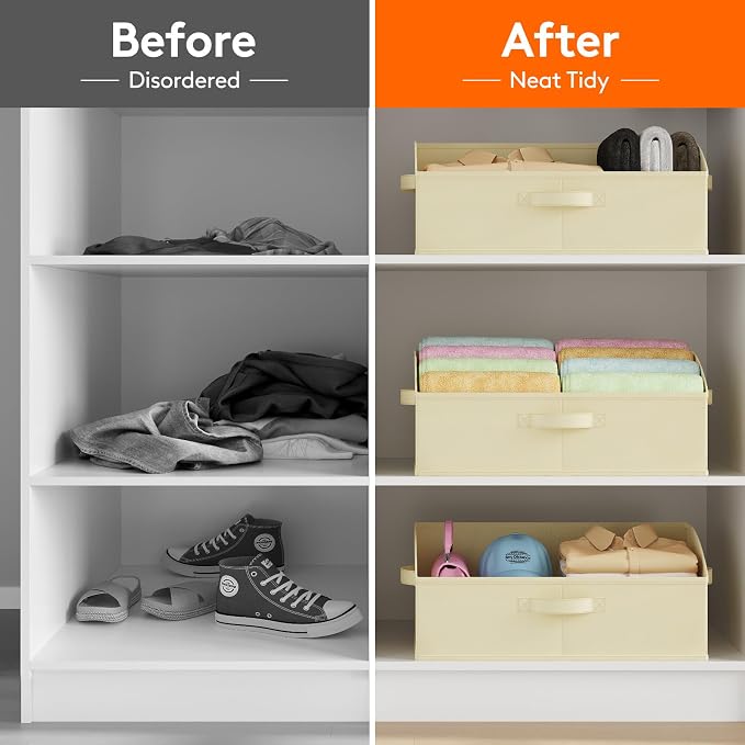 Lifewit Trapezoid Closet Storage Bins for Shelf, 6 Packs Non-woven Closet Organizer Baskets with Handles, Foldable Clothes Containers Boxes for Clothing, Book, Purse, 23L, Extra Large, Beige - Image 7