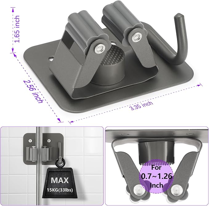 Broom Holder Wall Mount Screw Drilling, Sturdy Heavy Duty Stainless Steel Mop Gripper Rack Perforated, Perfect for Laundry Room Organizer, Fit with Laundry Kitchen Garage Garden Storage System - Image 2