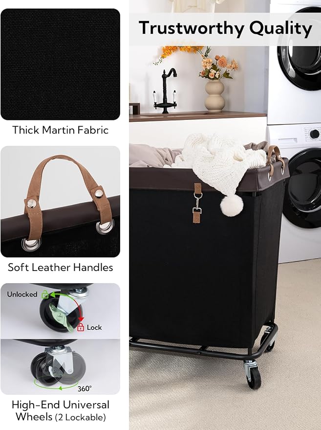 StorageWorks 320L Laundry Basket with Wheels, Extra Large Rolling Hampers for Clothing Organizer, Dirty Clothes Basket for Hote, Home, Closet, Dorm, Black - Image 4