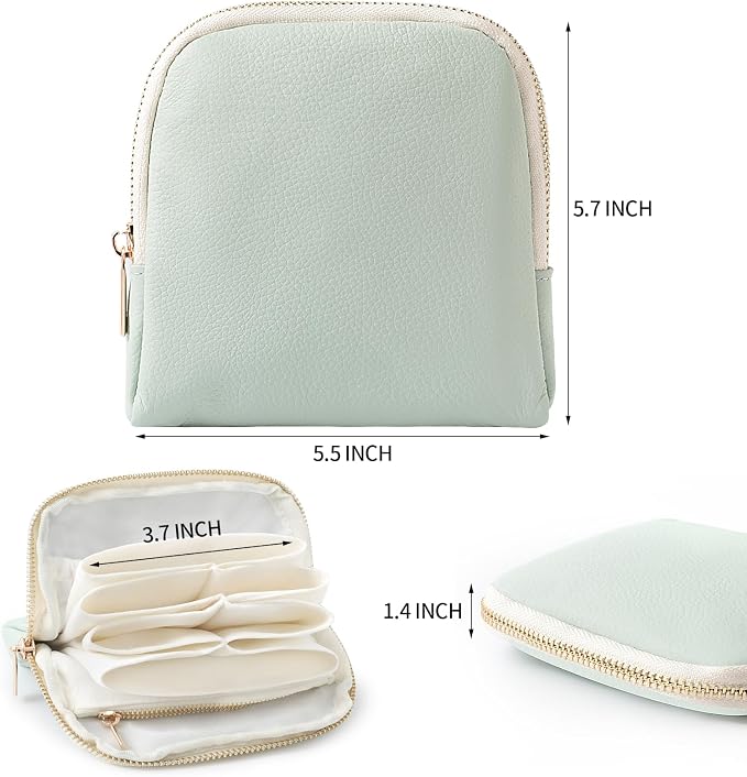 Genuine Leather Travel Jewelry Organizer Case Pouch Bags with Zipper, Small Mini Portable Jewelry Storage Bag for Ring Earrings Necklace Bracelet Travel Essentials Gift for Women（Mint Green） - Image 2