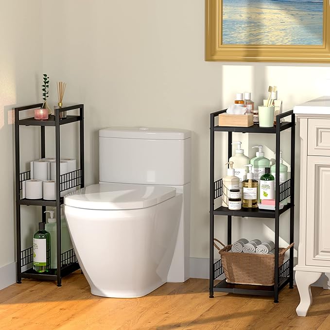 DAOUTIME 3-Tier Metal Shelving Unit, Expandable, Free-Standing, Narrow, Open Floor Shelves, Ideal for Bathroom, Kitchen, Laundry, Storage, Organization - Image 5