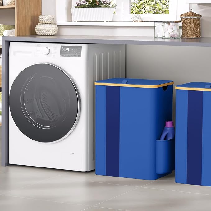 BlissTotes Laundry Basket with Lid, 80L Clothes Laundry Hamper with Handles and Removable Laundry Bag, Breathable Design Hamper with Lid for Bedroom, Bathroom, Dorm, Laundry Room - Blue - Image 5