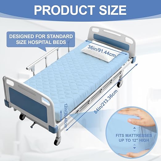 Lounsweer 3 Pack Waterproof Hospital Mattress Cover, 84x36x12in Blue Fitted Bed Sheet Protectors, Incontinence Protection Leakproof Breathable for Elderly, Adults Home Hospital Beds