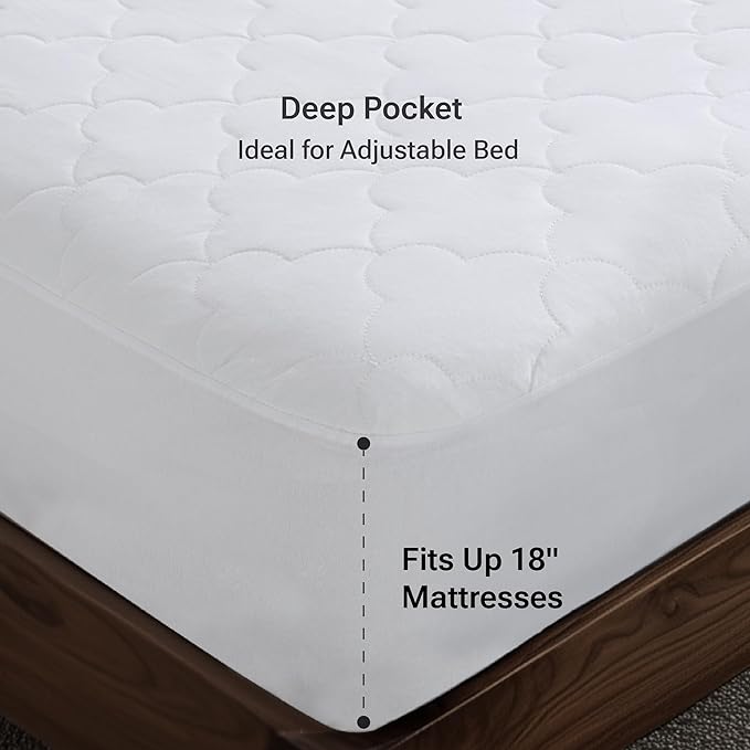 Sleep Philosophy King Mattress Pad, Cotton Mattress Protector Classic Cloud Quilted Bed Cover, All Natural Breathable Mattress Topper Fitted Pocket Fits Up to 18", Machine Washable, White