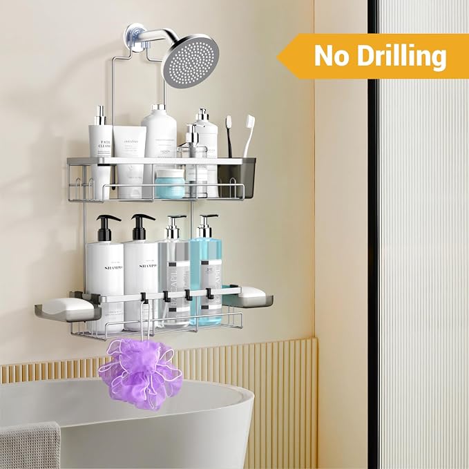 AKTECKE Shower Caddy Hanging Bathroom Organizer: Rustproof Shower Shelf for Inside Shower - No Drilling Shower Racks Over Showerhead - Bath Shelves Rack for Shampoo Soap Chrome - Image 5