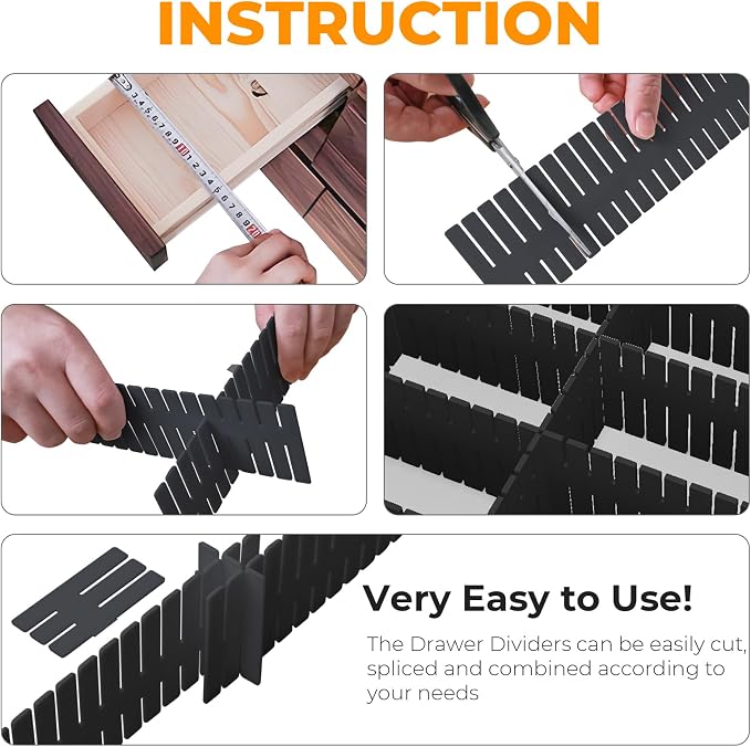 ALBAD Plastic Drawer Dividers Adjustable Drawer Organizer Dividers Separator for Tidying Clutter/Cutlery/Underwear/Socks/Clothes/Dresses/Boxes/Bins in Kitchen Bathroom Bedroom Office (8) - Image 3