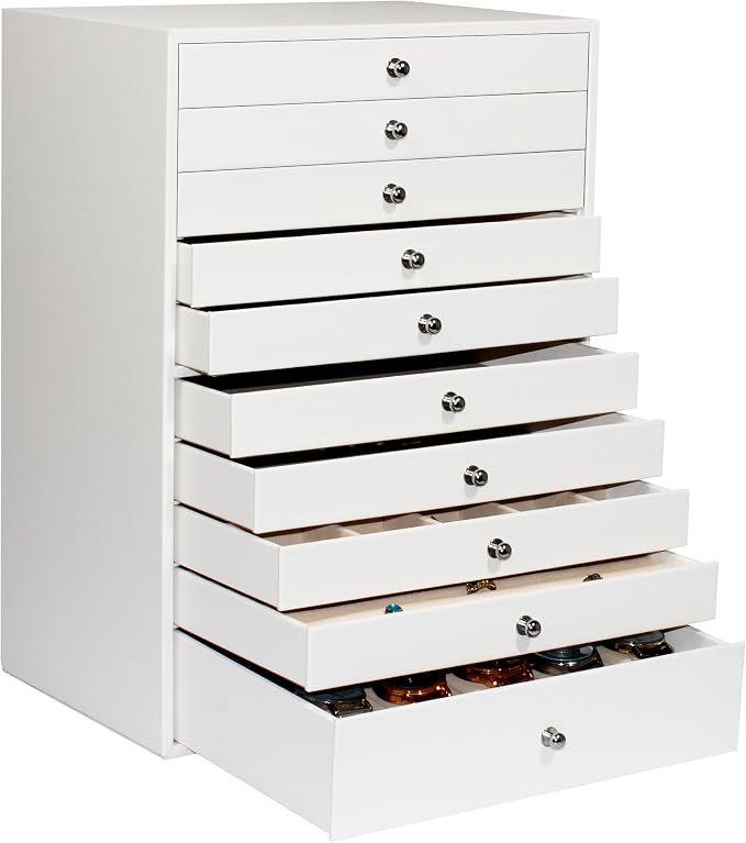 GUKA Large Jewelry Box, Jewelry Case with 10 Drawers for Big and Small Jewelry, Jewelry Storage Organizer for Watch Earrings Necklace Rings Bracelets, Birthday Wedding Gifts, White by GUKA