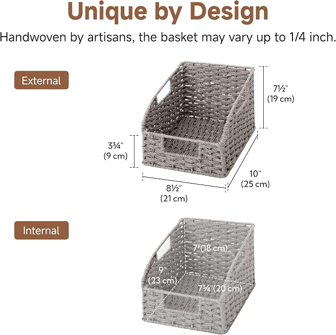 StorageWorks Wicker Baskets for Organizing, Pantry Organizers and Storage, Round Paper Rope Storage Basket for Pantry Shelves, Gray, 2 Pack - Image 2