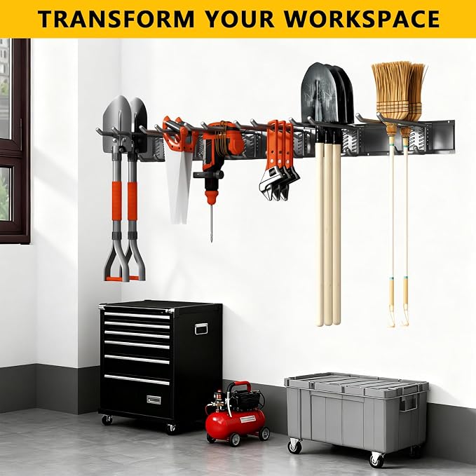 Garage Tool Organizer Wall Mount, Heavy-Duty Garage Storage System and Garden Tool Organizer with Adjustable Hooks for Shovel, Snowboard, Yard Tools and Shed (64"-10hooks) - Image 7