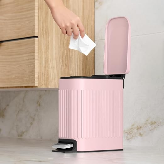 TrashAid Pink Bathroom Trash Can, 1.6 Gallon Stainless Steel Small Garbage Can with Lid, Step Pedal, Cute Wastebasket for Bathroom, Office, Bedroom, RV, Pink - Image 7