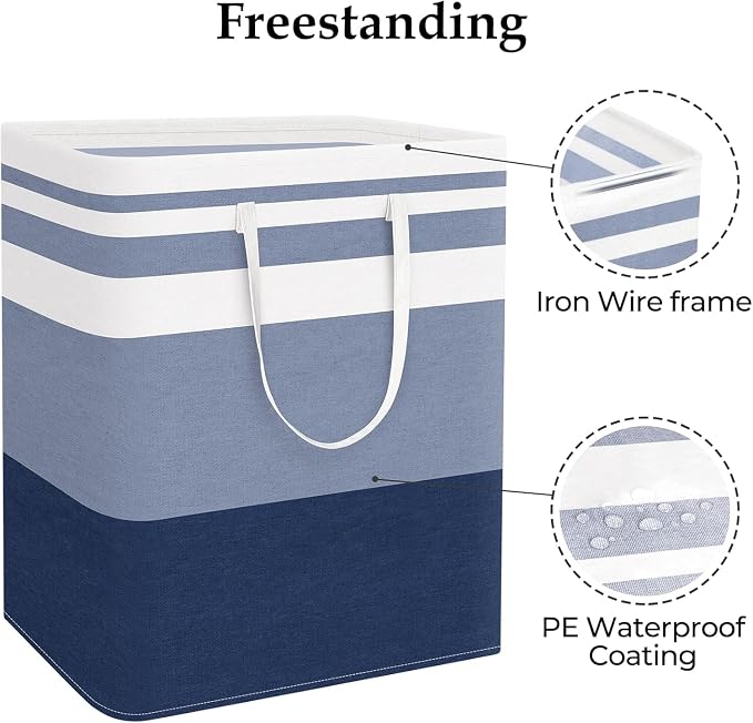 StorageRight Laundry Basket Hamper Large Collapsible Laundry Hamper with Easy Carry Handles，Freestanding Clothes Hampers for Laundry, Bedroom, Dorm, Clothes, Towels, 125L, Gradient Blue - Image 4