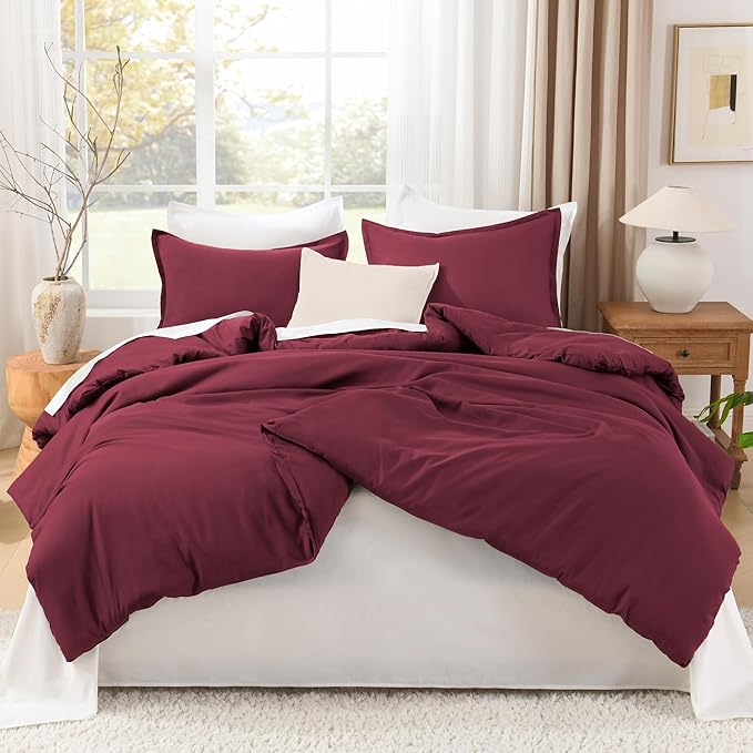 Litanika Comforters Twin XL Size Burgundy, 2 Pieces Lightweight Solid Bedding Set & Collections, All Season Fluffy Bed Set (68x92 Inches Comforter & 1 Pillowcase)