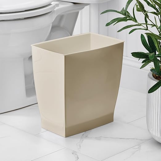 iDesign Small Plastic Bathroom Trash Can, Slim Rectangle Garbage Bin for Bedroom, Office, Dorm, 2-Pack, Brown - Image 3