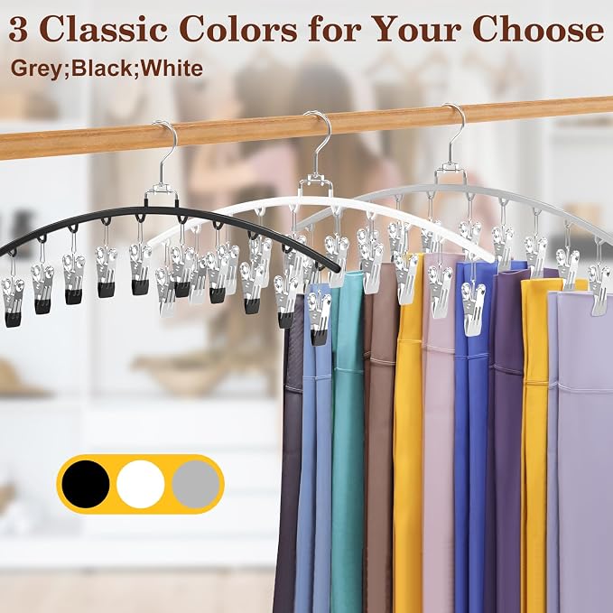 2 Pack Legging Organizer for Closet 360° Swivel, Metal Gym Clothes Organizer w/20 Clips Holds 20 Leggings, Hangers Space Saving, Closet Organizers and Storage, Room Organization Essentials, Grey - Image 5