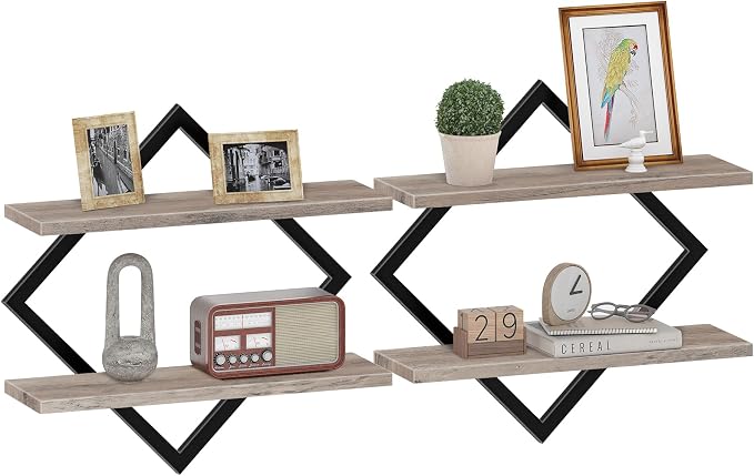 CHOEZON Floating Shelves for Wall, Set of 2 Wall Mounted Shelves, 2-Tier Hanging Shelves, for Living Room, Bedroom, Kitchen, Office, Study, Greige TBJ01P2BG by Choezon
