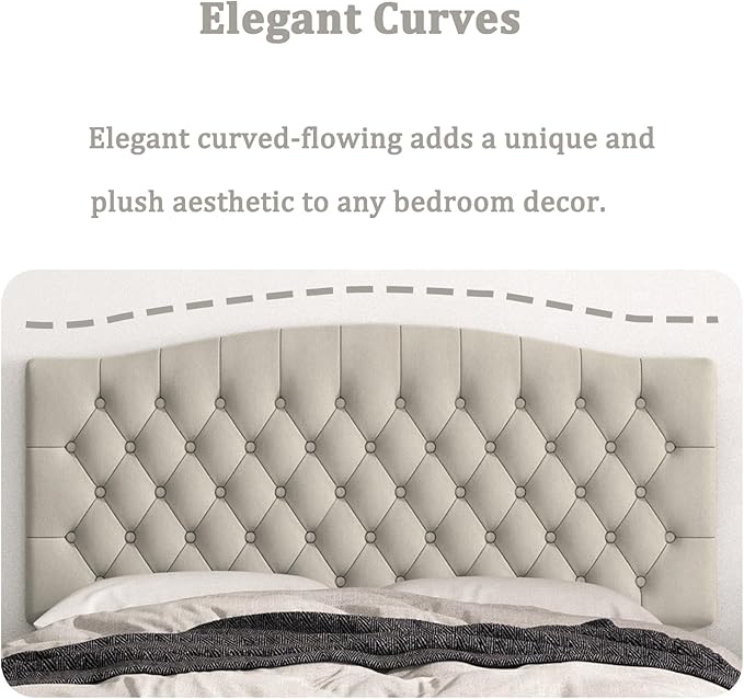 Befurtori Queen Headboard Only, Upholstered Head Board for Adjustable Bed Velvet Tufted Queen/Full Size Wall Mounted Headboard with Solid Wood Legs Head Board, Light Warm Gray/Taupe