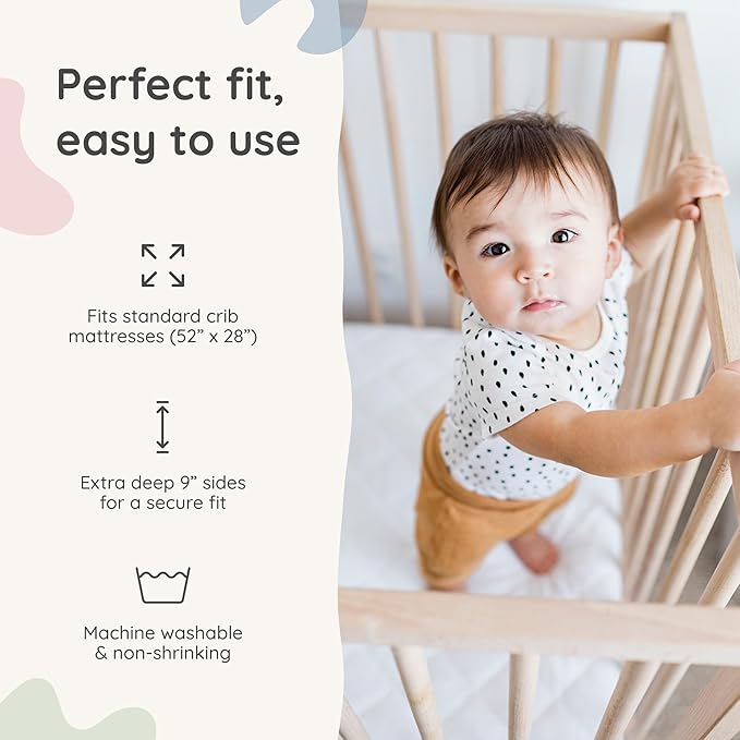 Margaux & May Crib Mattress Protector – 100% Waterproof Baby Crib Mattress Protector Pad, Highly Absorbent Quilted Cover, Oeko-TEX® Certified, Noiseless, Fitted 28" x 52" Standard Crib Fit