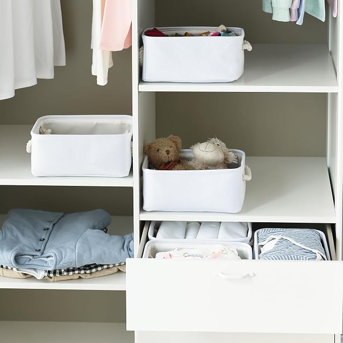 TheWarmHome Storage Basket for Gifts Empty - 11.8x7.8x5.2 inch 1 Pack Fabric Storage Cubes, Nursery Organizers and Storage for Closet Cloth Toy Book (White) - Image 2