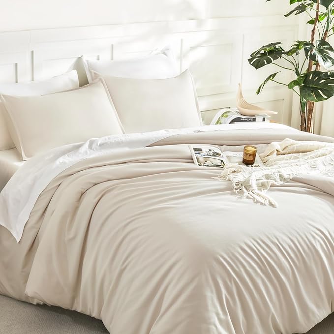 Litanika Beige Comforter Set California King Size, 3 Pieces Cal King Lightweight Solid Bedding Comforter Set, Oversized All Season Fluffy Bed Set (104x96In Comforter & 2 Pillowcases)