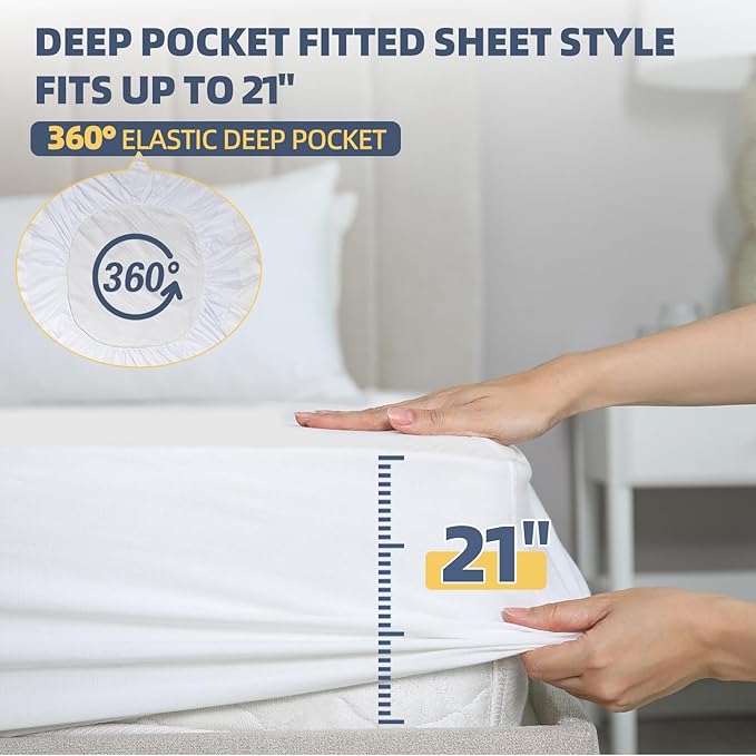 2 Pack Waterproof Mattress Protector Full Size, Cooling Mattress Cover Full Size Bed Soft Breathable Mattress Pad Cover Fitted 8-21'' Deep Pocket, Vinyl Free