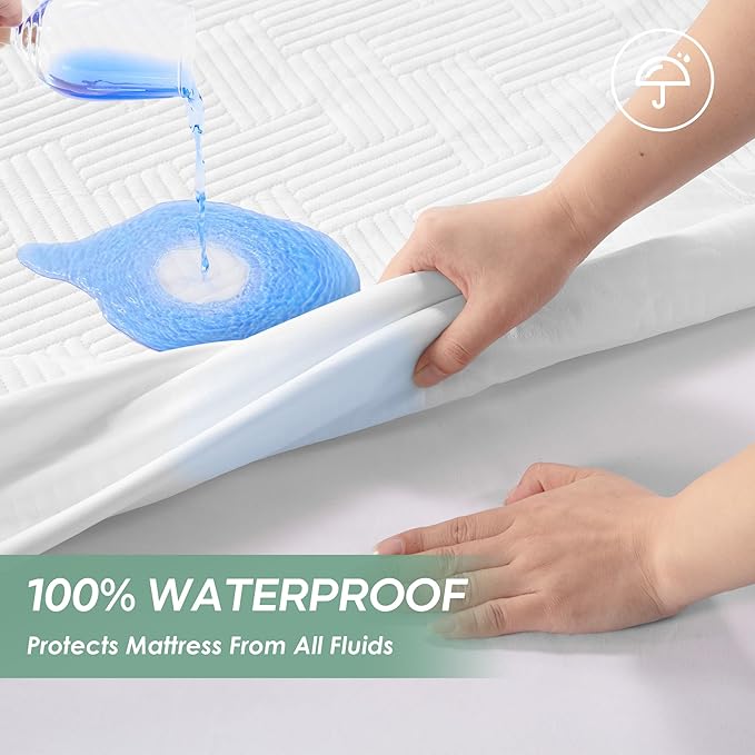 Cozymaker Queen Size 100% Waterproof Mattress Protector, Mattress Pad Cover Fitted 8"-21" Deep Pocket, 3D Air Fabric Soft Breathable Cooling Bed Cover Noiseless Washable, White-Fence