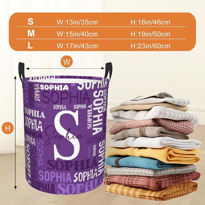 Custom Name Laundry Hamper, Personalized Laundry Basket with Name for Baby Boys Girls, Customized Collapsible Dirty Clothes Hamper Storage with Handles for Bedroom Bathroom Dorm Room Decor - Image 3