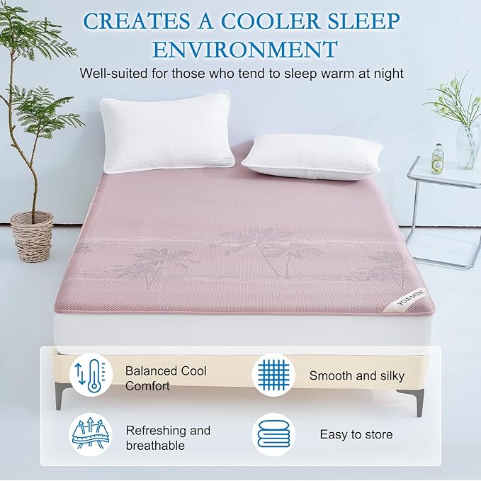YOUR MOON Full Size Cooling Mattress Pad for Hot Sleepers - Soft Breathable Noiseless Bed Pad Cover Mattress Cover, 8"-16" Deep Pocket - Enhanced Cooling Technology for Restful Sleep, Pink