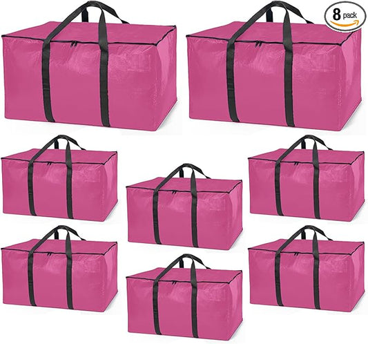 ClearSpace Heavy Duty Moving Bags or Storage Bags – Pink Storage Bins with Lids, Large Moving Boxes with Backpack Straps & Zippers,– Packing Box & Moving Supplies for College Dorm, 8 Pack