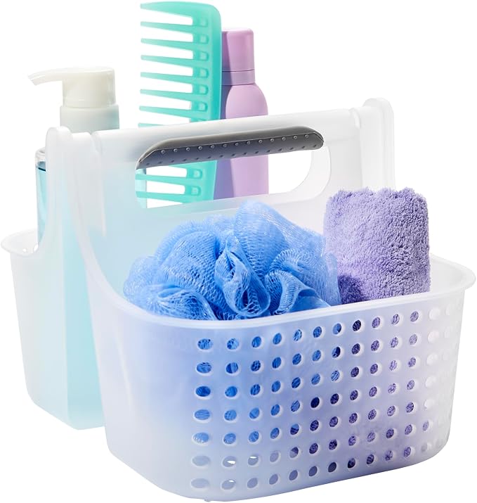 madesmart Portable Shower Caddy, Hold Soap, Shampoo, Hair Supplies and Beauty Products, Cleaning Supplies Organizer for Home, Dorm, Plastic Shower Tote, Soft Handle, Frost by madesmart%C2%AE
