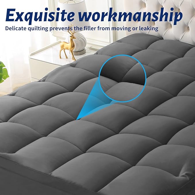 Thick Mattress Topper Twin with Deep Pocket, Extra Pillow Top Mattress Pad, Breathable & Cooling Mattress Cover, Fits 8-21 Inch, Soft Support for Back Pain Relief, Mattress Protector (Twin, Gray)