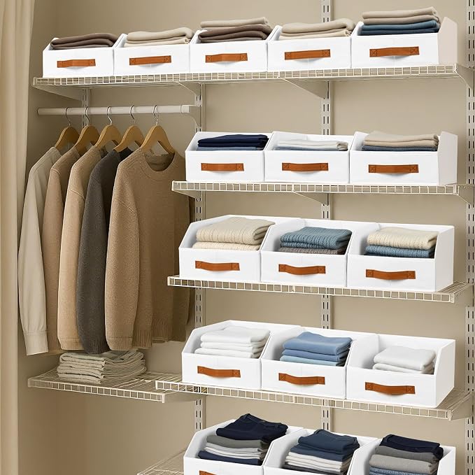 Homsorout Fabric Storage Bins for Organizing - 10 Pack Large Trapezoid Collapsible Storage Bins with Front Handle, Closet Organizers and Storage for Bedroom, Home Shelves, Small Spaces, White - Image 6