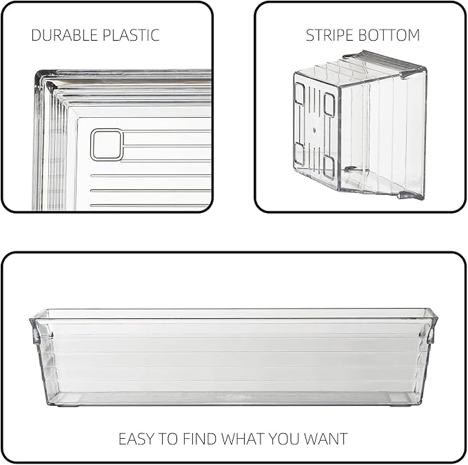 Backerysupply Clear Plastic Drawer Organizer Tray for Vanity Cabinet (6"×3"×2" Set of 8) Storage Tray for Makeup, Kitchen Jewelries and Gadgets - Image 5